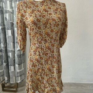 Faithfull the Brand Floral Mini Dress in Brown and White